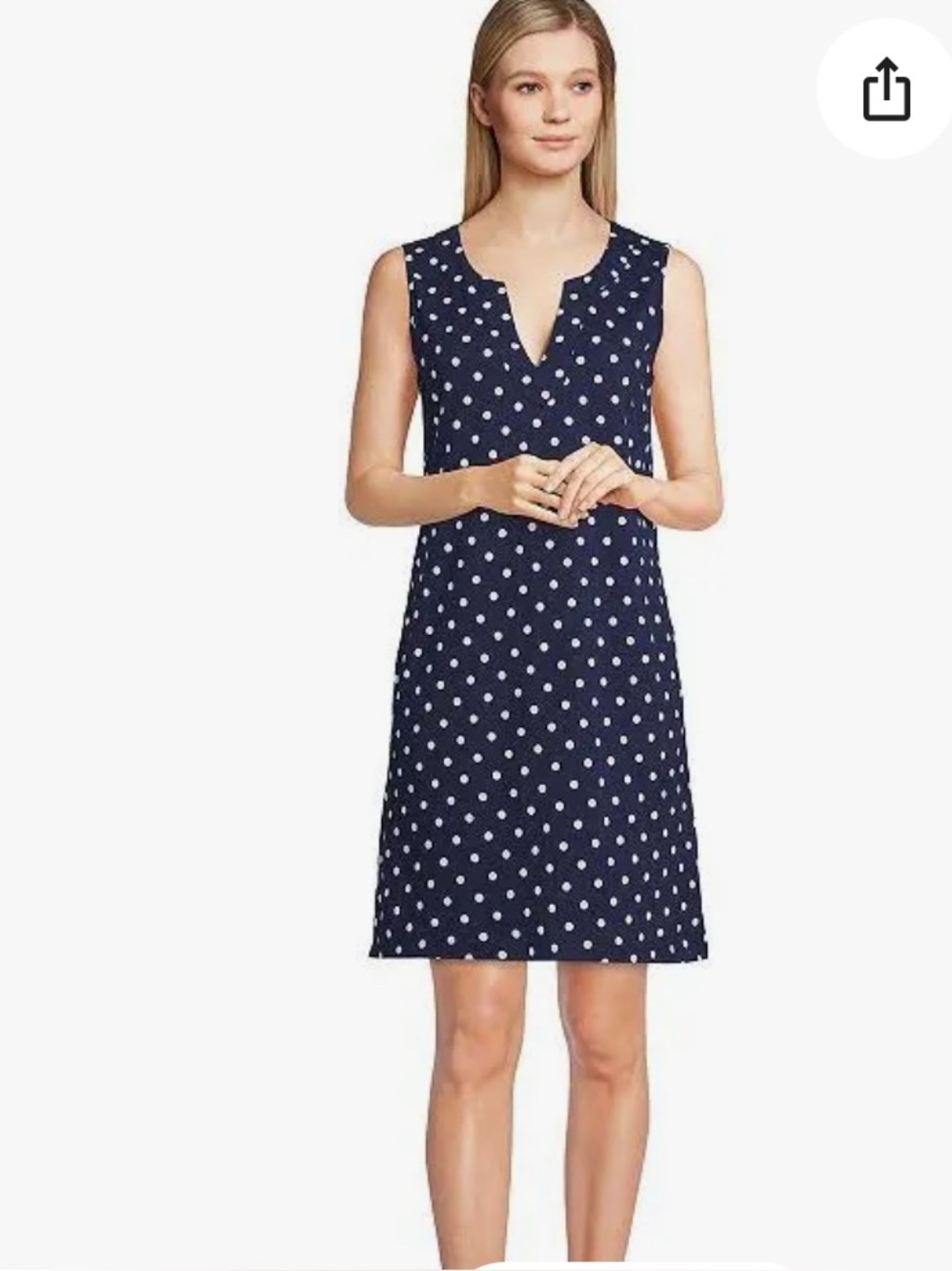 Lands End Navy Polka Dot Sleeveless Shift Dress